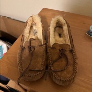UGG Chestnut Suede Shearling Moccasin Slippers